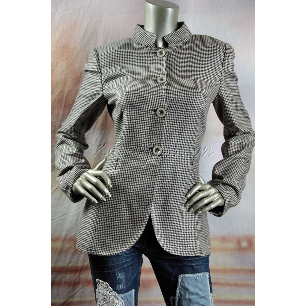 $3195 NWT GIORGIO ARMANI Khaki Dark Brown Cashmere Silk Houndstooth Jacket 8
